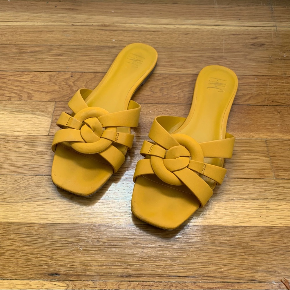 INC mustard open toe flats